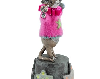 Circus mouse ceramic sculpture, vintage circus, juggling mouse