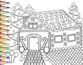 Christmas Gingerbread House Adult Coloring Page
