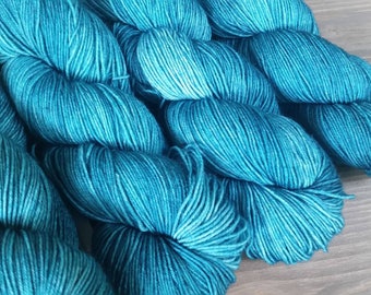 Hand Dyed Yarn, Superwash Merino Wool/Nylon Yarn, Teal Green Semi Solid