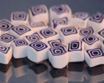 Millefiori Murrano - Opaque White/Transparent Dark Blue Square 50 pieces
