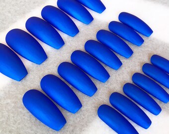 Blue Fake Nails * Faux Nails * Glue On Nails * Blue Nails * Ocean Blue Nails * Bright Blue * Metallic * Gloss Nails * Matte Nails