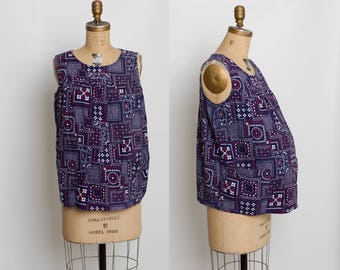 vintage 1960s maternity top | navy blue bandana print