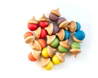 Rainbow Sorting Acorns - Montessori Wooden Toys - Waldorf Preschool Toy - Montessori Wooden Toy - Natural Toy - Counting Colors