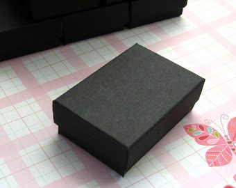 10 High Quality Matte Black Cotton Filled Jewelry Boxes 2.5 x 1.75 x 15/16 inches - Small