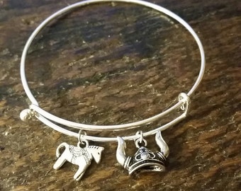 Swedish Dala Horse and Viking Helmet Charm Bangle Bracelet
