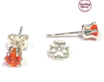 Orange CZ Sterling Silver Stud Earrings