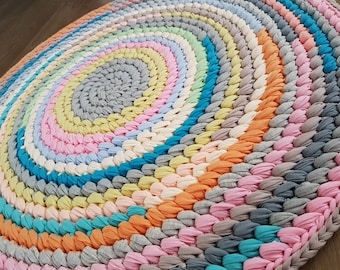 Crochet round rug, handmade rug, circle rug, living room rug, crochet floor rug, t shirt rug, crochet rug