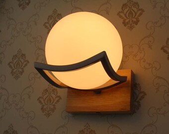 Ash Wooden Wall Lights-Ball Glass Lampshade and Wooden Base-Hallway Lights-Stairs Lighting-Night Lights-Decorative Lights-Corridor lamp