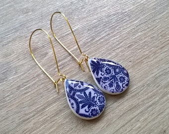 Portuguese tiles design teardrop earrings, Portuguese jewelry, teardrop earrings, tiles design jewelry, azulejos, tile earrings, unique gift