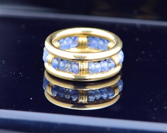21K Yellow Gold Modern Pale Sapphire Bead Ring, size 5.75