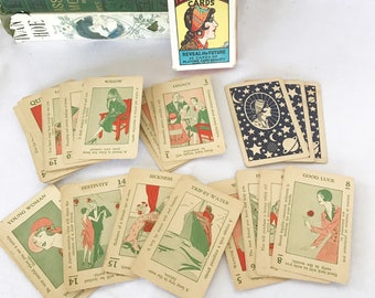 Antique 1932 Gypsy Lore Fortune Telling Tarot Cards Deck + Instructions, Vintage Halloween Games, Playing Cards Astrology Collectable, Retro
