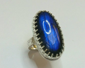 SALE Sterling silver handmade labradorite large oval chunky ring, hallmarked in Edinburgh