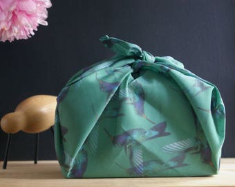 Furoshiki scarf "Hummingbird" - reusable fabric wrap - cotton voile
