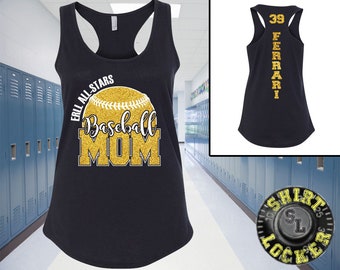 Custom Personalized Baseball Mom Glitter Womens Tank Top Support Your Team Son Any Number Any Colors Baseball Lets Play Ball Spirit Wear