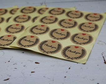 Kraft Scroll Round Black Printed Thank You Stickers Seals