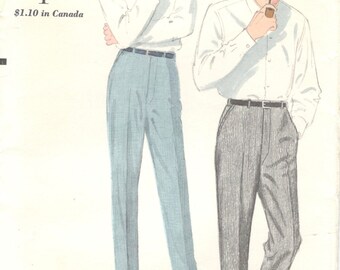 1950s Vogue 9740 Mens Pants Pattern Slacks Pattern Optional Cuffs Buckle Back Adult Teen Vintage Sewing Pattern Waist 38 UNCUT