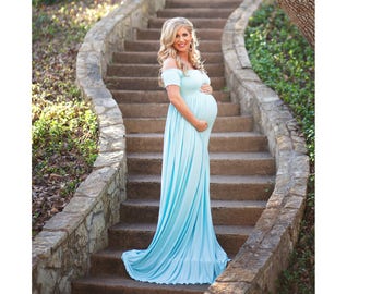 Maternity Dress for Photo Shoot-Maternity Gown-Baby Shower Dress-Blue Maternity Gown-Pink Maternity Photo Shoot Dress-CLARISSA