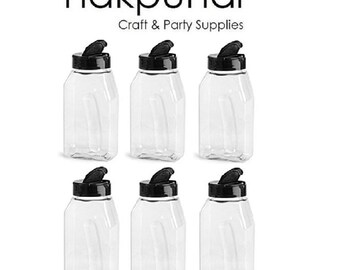 Nakpunar 6 pc 16 oz Plastic Spice Jars with Black Lid and Freshness Seals