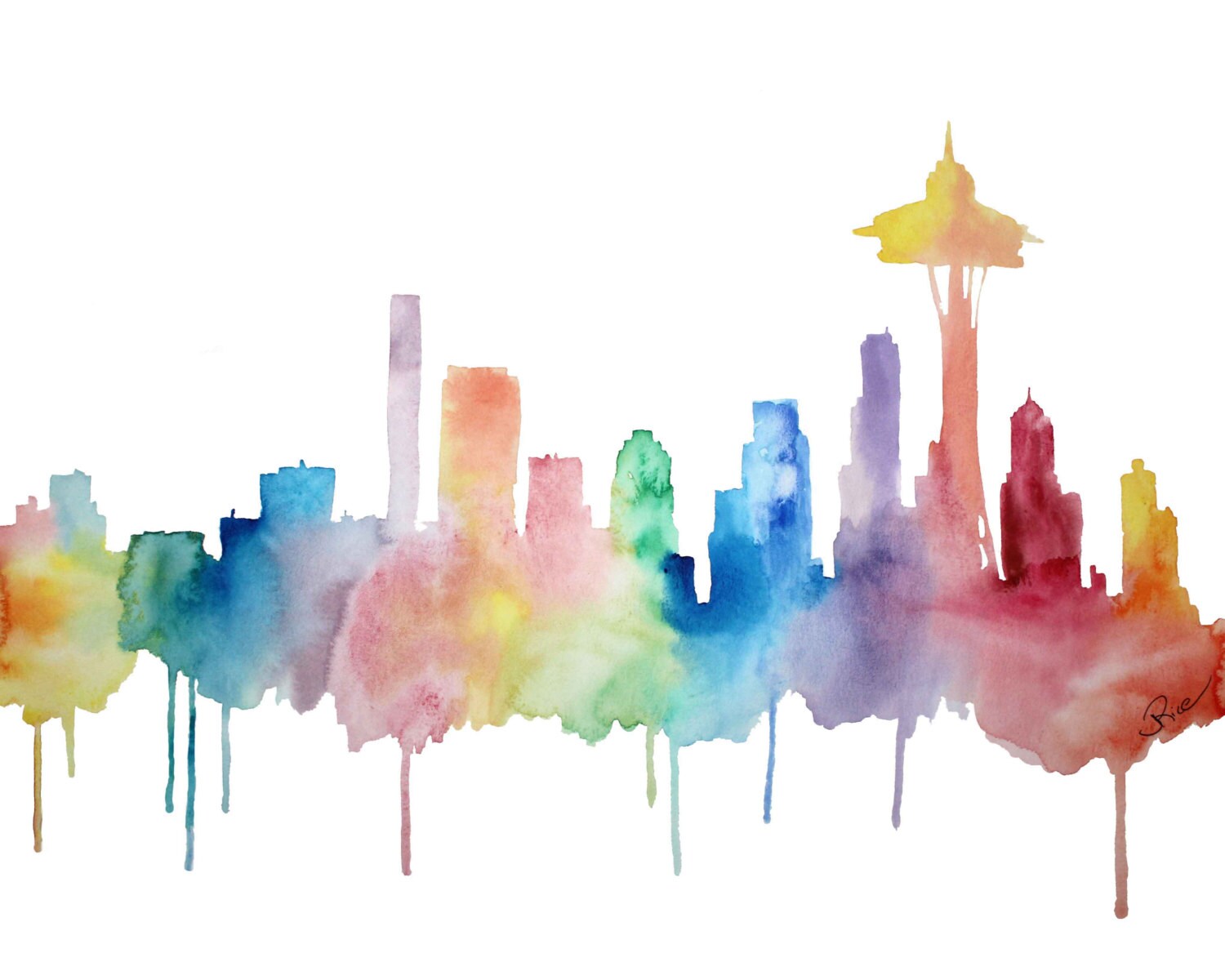 seattle art seattle skyline watercolor space needle print seattle art seattle skyline watercolor space needle print