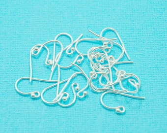 50pcs or more - sterling silver, plain ballhead (ball end) fish / shepherd hook ear wires, 20 gauge. .925 stamped.