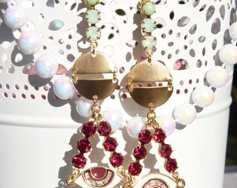 FREE SHIPPING Eye Handmade Dangle Earrings - Eyeball Jewelry - Gift Ideas - Swarovski Earrings - Swarovski Jewelry - Holiday Earrings