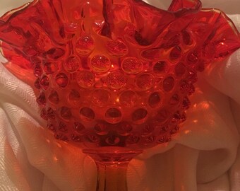 Fenton amberina hobnail compote