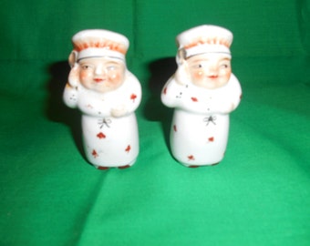 One (1), Vintage Pair of; CHEF, Porcelain, Salt & Pepper Shakers.