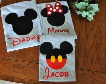 Custom Disney Family Matching Shirts Grey/Mickey Mouse Minnie Mouse Inspired/Disney World/Disneyland/Glitter Available/Personalized