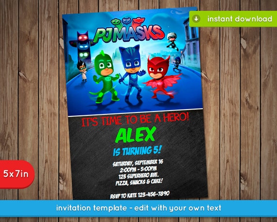 Pj Masks Invitation Printable birthday party invite