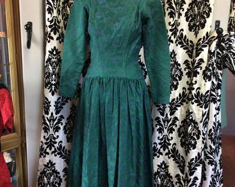 Emerald Green & Light Blue Brocade Dress