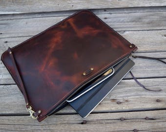 Leather Portfolio / Handmade Leather Pouch / Mens Zipper Bag / Brown Leather / Leather Clutch / Large Zipper Clutch / feralempire.etsy.com