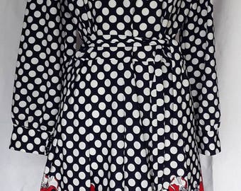 60s Vintage / 70s Vintage / Vintage Dress / Polyester Dress / Navy /Red / White Spot Dress / Tie belted Floral Dress / Size Medium