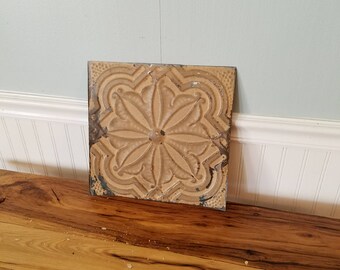 12" Tin Ceiling, Ceiling Tile Square Antique Tin Tile Old Ceiling Tin Flower Pattern Metal Ceiling Vintage Ceiling Tile Vintage Tin Tile