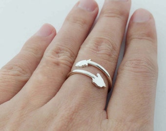 Silver Any States Ring,Personalized Two States Ring,Silver Country Rings,Long Distance Ring,Double State Ring,Best Friend Long Distance Gift