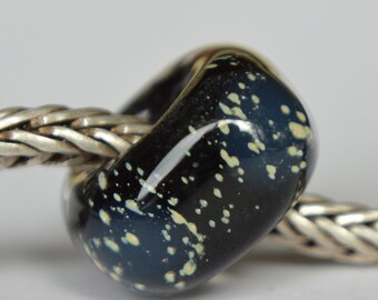 Unique Handmade Speackled Black Lampwork Glass European Charm Bead - SRA - Fits all charm bracelets - Silver Core Options