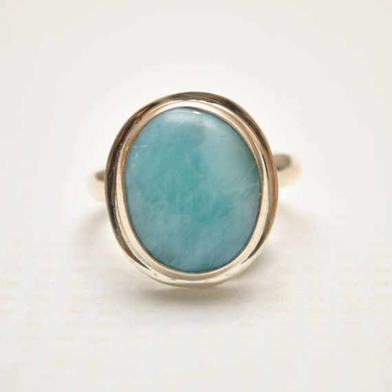 Sterling Silver Larimar Oval Ring Sz 6.5 #9351