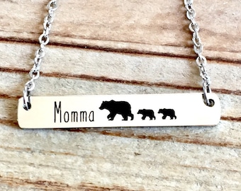 MAMA Bear Necklace, MOTHER'S DAY Gift, Mom Necklace Horizontal Bar Necklace, Mothers Day Jewelry, Gift for Mom, New Mom Gift, Newborn Gift