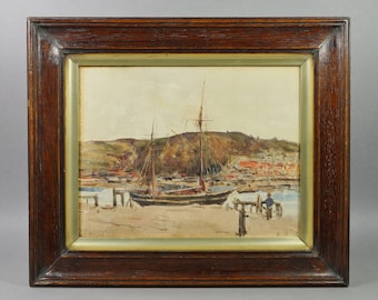 Antique English Watercolor Coastal Landscape Dated 1913 Teignmouth, Devon