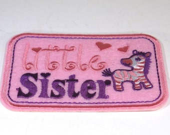 embroidered "little sister", patch, iron-on, sew-on (P18)