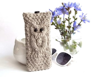 Grey Owl Glasses Case. Eyeglasses Case. Eyeglasses Holder. Sunglasses Case. Sunglasses Holder. Knit Reading Glasses Case.