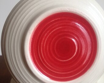 Medium, French Butter Keeper, Delicately Carved, White with Big Happy Red Dot, Butter Bulb (TM)