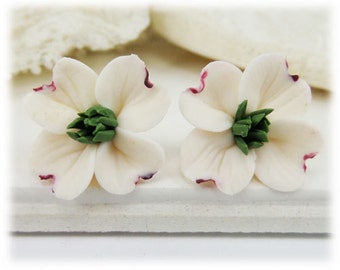 White Dogwood Earrings Stud or Clip On - Dogwood Jewelry, White Dogwood Studs