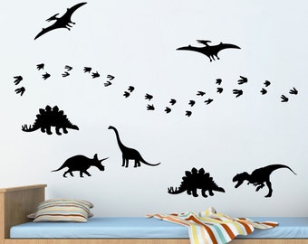 Dinosaurs & footprints VINYL DECALS - Dinosaur vinyl Decal Stickers - Children - Nursery wall decals - Pack of 7 and lots of Footprints