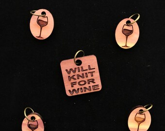 Red Cedar -Stitch Marker Set "Will Knit For Wine"