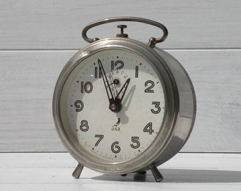 Vintage alarm clock French, Jaz clock, nightstand clock, shabby chic clock, mechanical clock, clock collection, desk clock, chrome clock