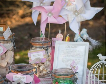 Labels and windmills Bar completes in pale pink, white and pale green