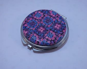Polymer Clay Embellished Compact Purse Mirror, Pink, Blue & Purple Granny Square