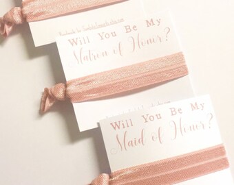 Rose Gold Wedding - Rose Gold Bridesmaid Gift - Will you be my Bridesmaid Gift - Bridesmaid Hair Tie - Bridesmaid Proposal Card