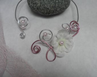 Design for wedding - flower necklace - soft pink, silver and white