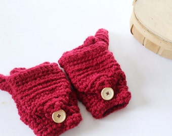 Wool convertible mittens, Fingerless gloves in Red - The CERYS- Women's winter mittens - Crochet gloves
